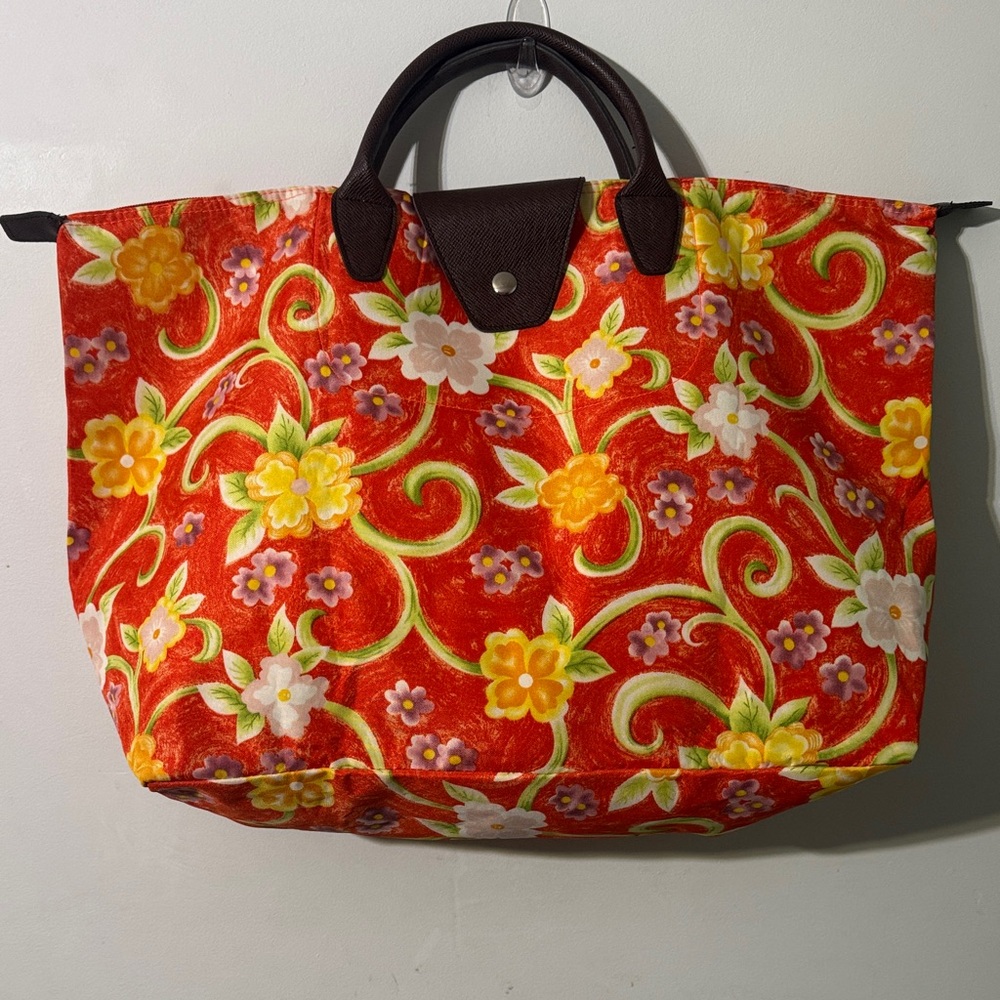 Floral orange Tote Bag weekender Hawaiian print